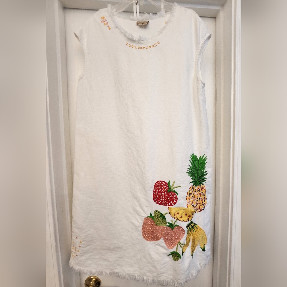 Anthropologie linen - cotton dress with embroidery